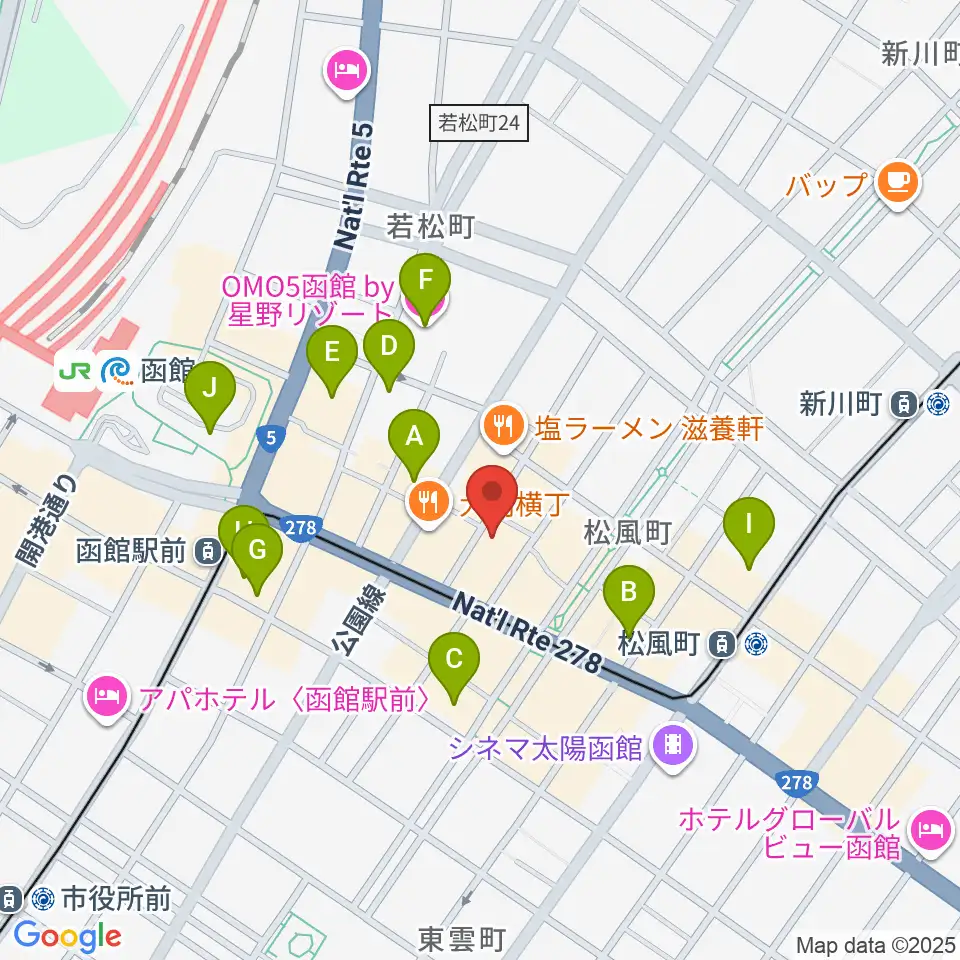 函館あうん堂ホール周辺のホテル一覧地図