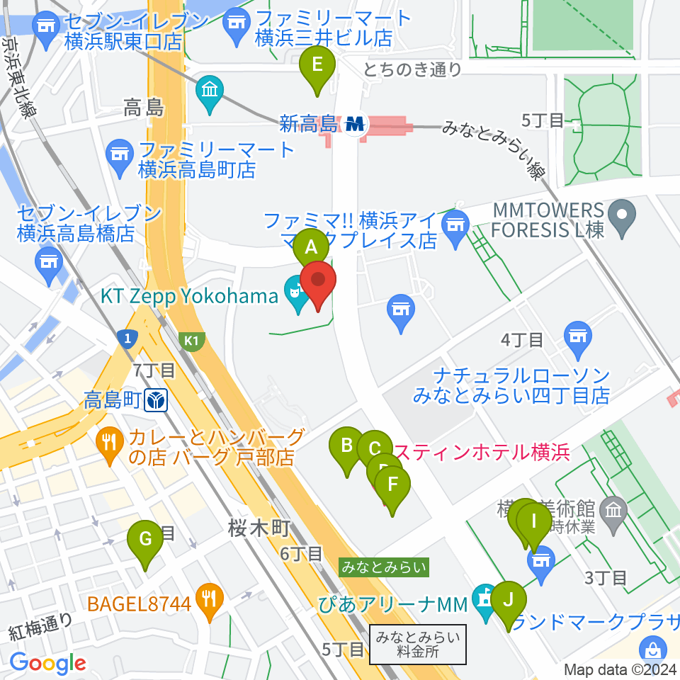 KT Zepp横浜周辺のホテル一覧地図