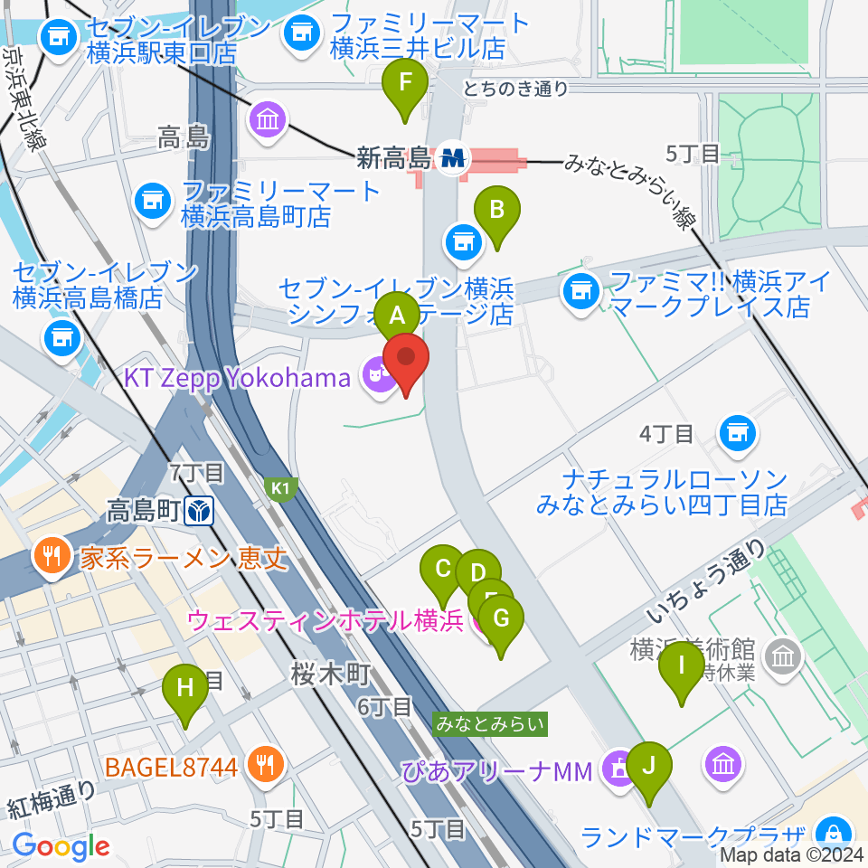 KT Zepp横浜周辺のホテル一覧地図