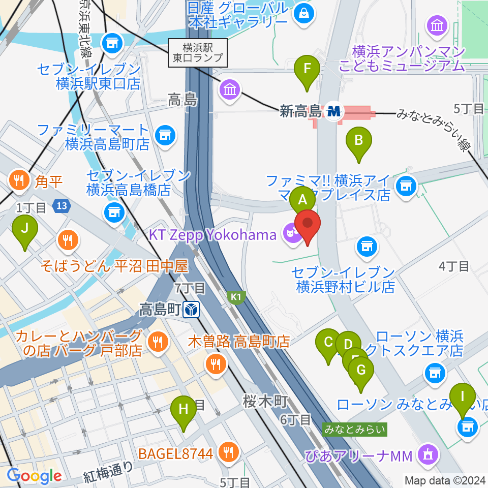 KT Zepp横浜周辺のホテル一覧地図