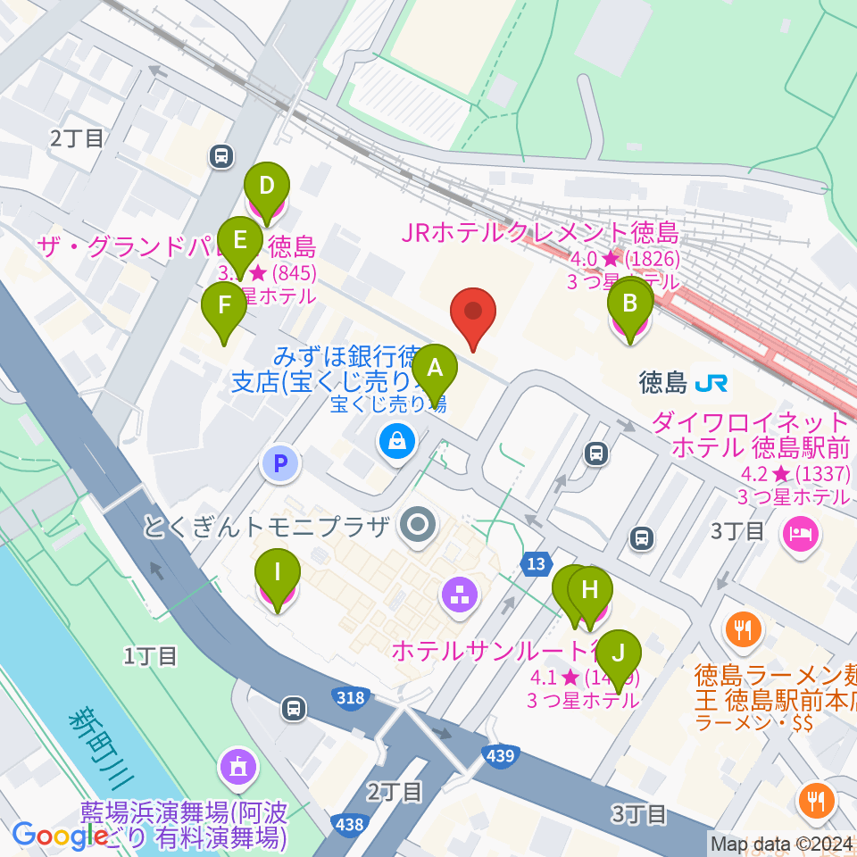 徳島コティ周辺のホテル一覧地図