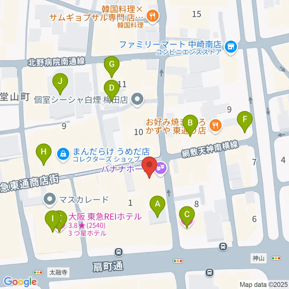 梅田バナナホール周辺のホテル一覧地図