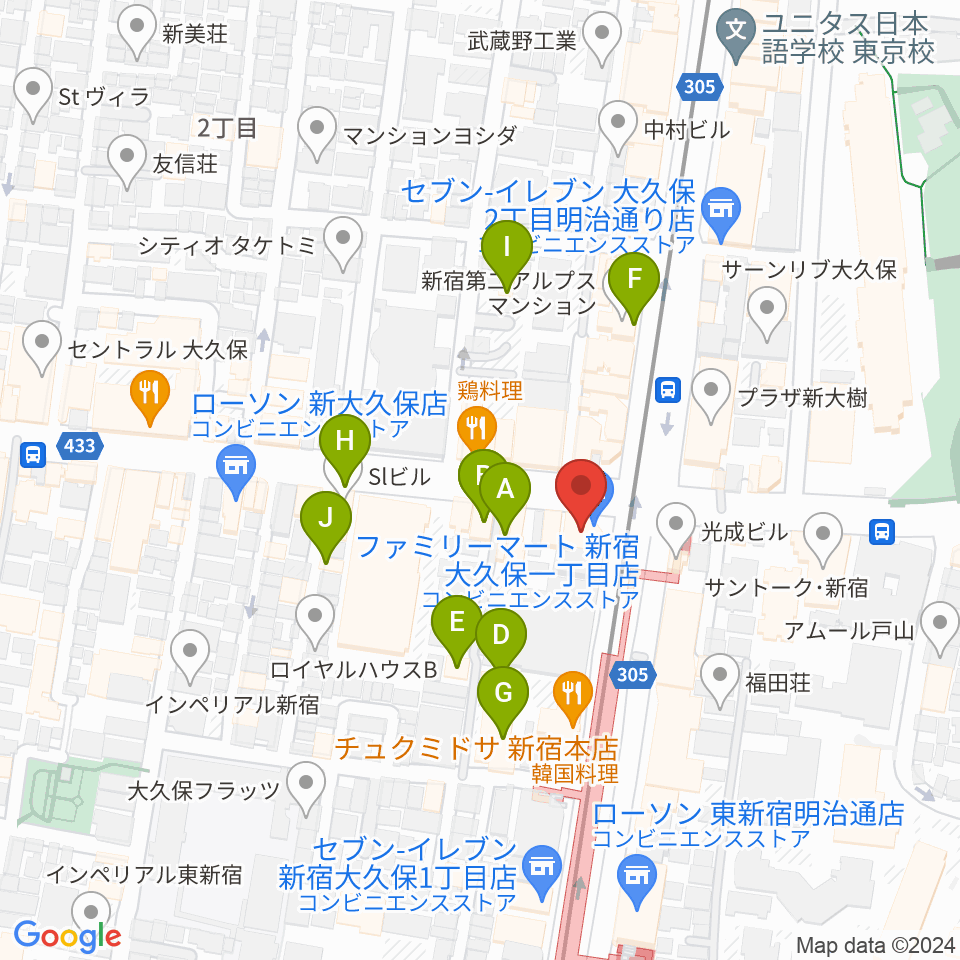 アトリエファンファーレ東新宿周辺のホテル一覧地図