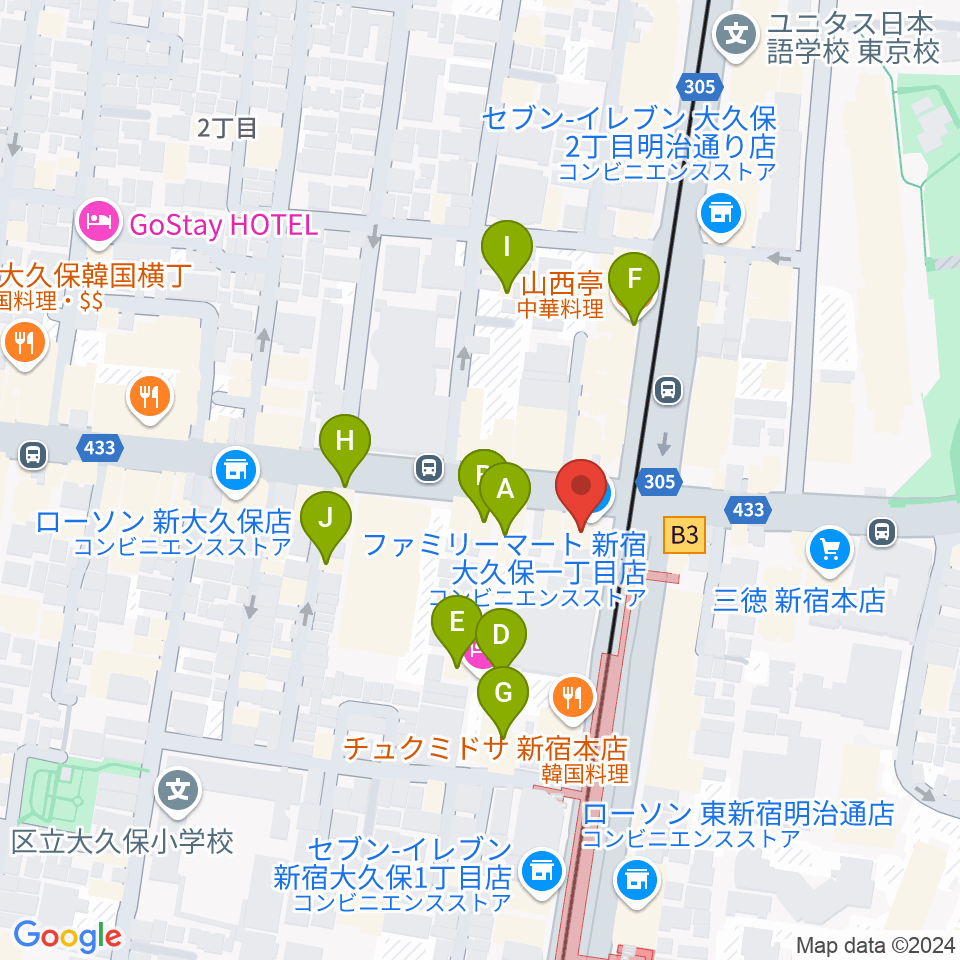 アトリエファンファーレ東新宿周辺のホテル一覧地図