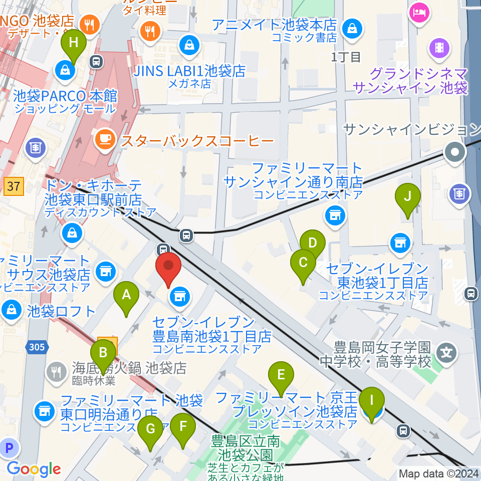 池袋オクターヴハウス周辺のホテル一覧地図