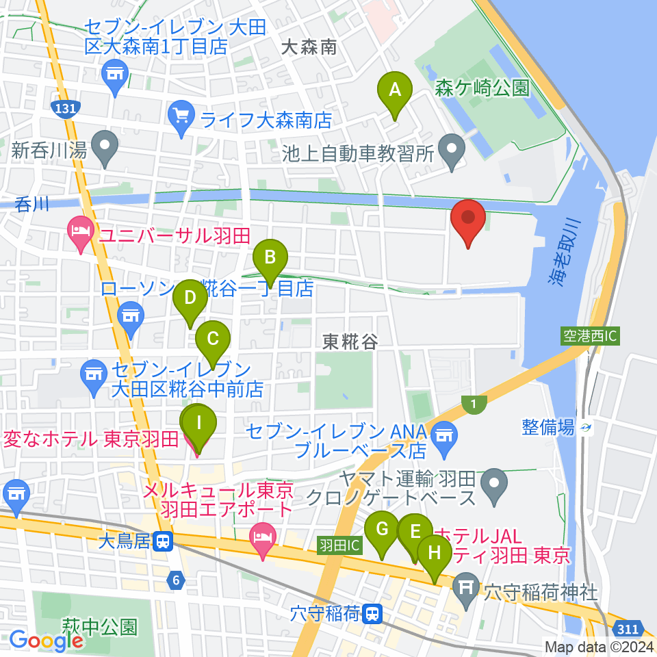 羽田スタジオ周辺のホテル一覧地図