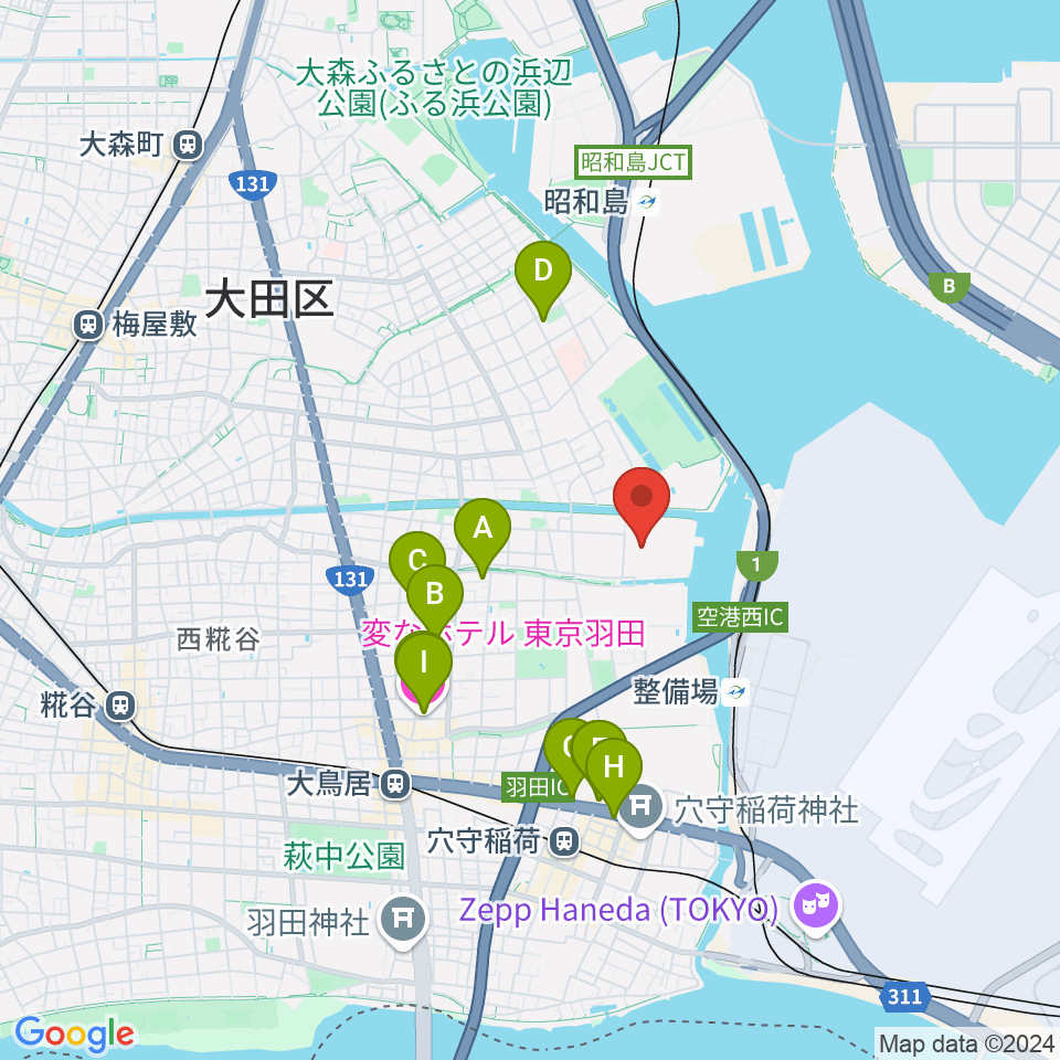 羽田スタジオ周辺のホテル一覧地図