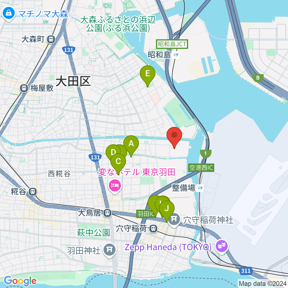 羽田スタジオ周辺のホテル一覧地図