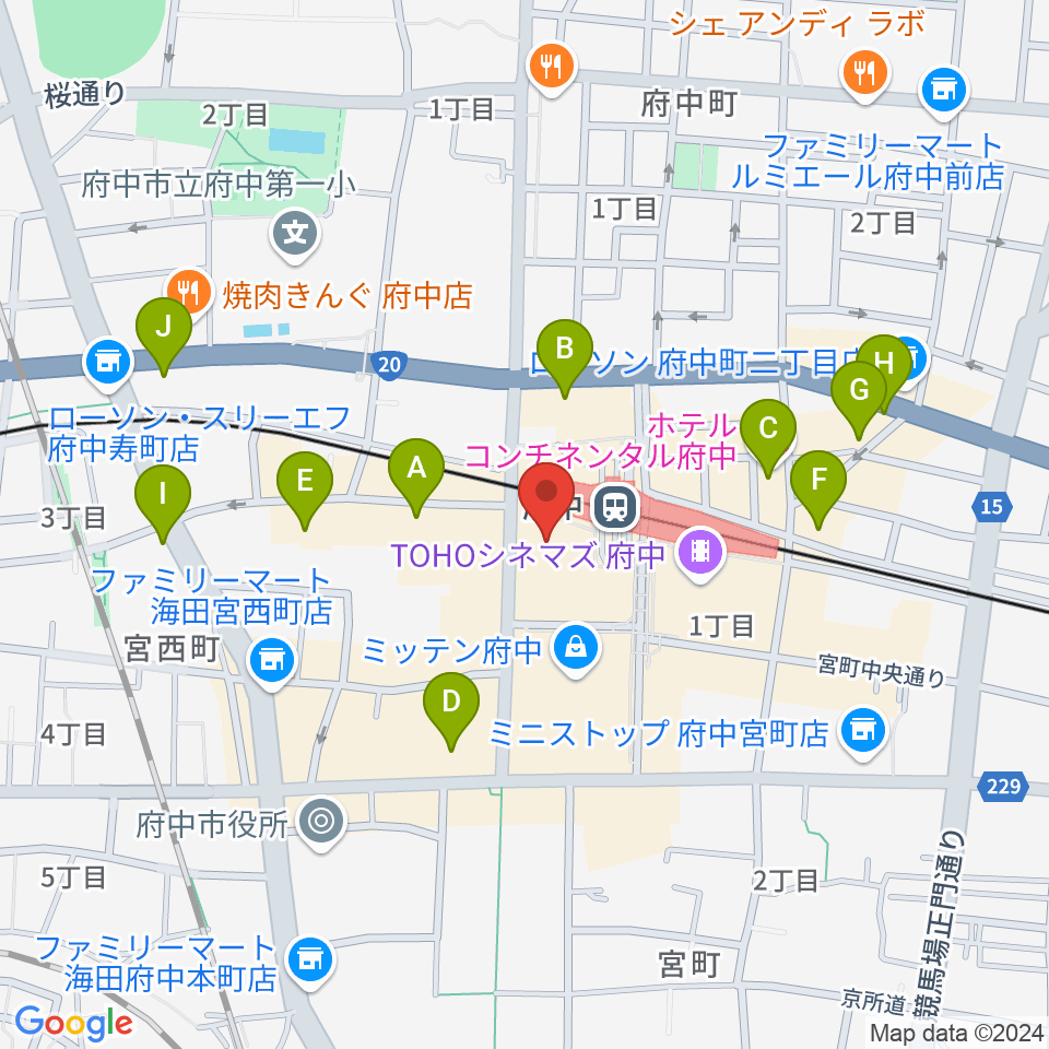 府中市市民活動センター プラッツ周辺のホテル一覧地図