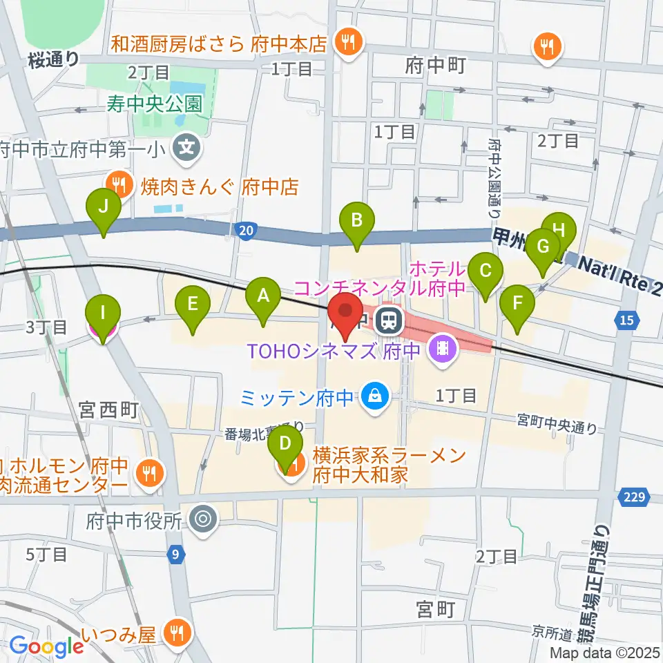 府中市市民活動センター プラッツ周辺のホテル一覧地図