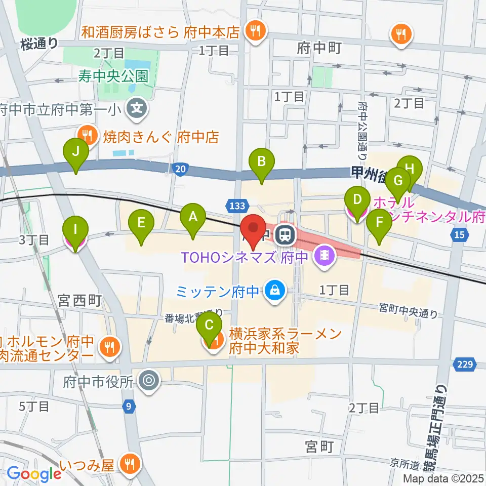 府中市市民活動センター プラッツ周辺のホテル一覧地図