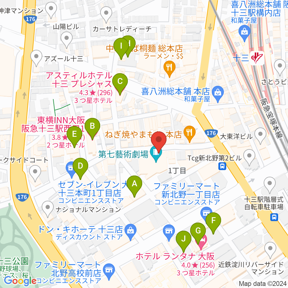 十三GABU周辺のホテル一覧地図