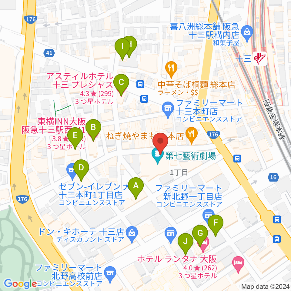 十三GABU周辺のホテル一覧地図