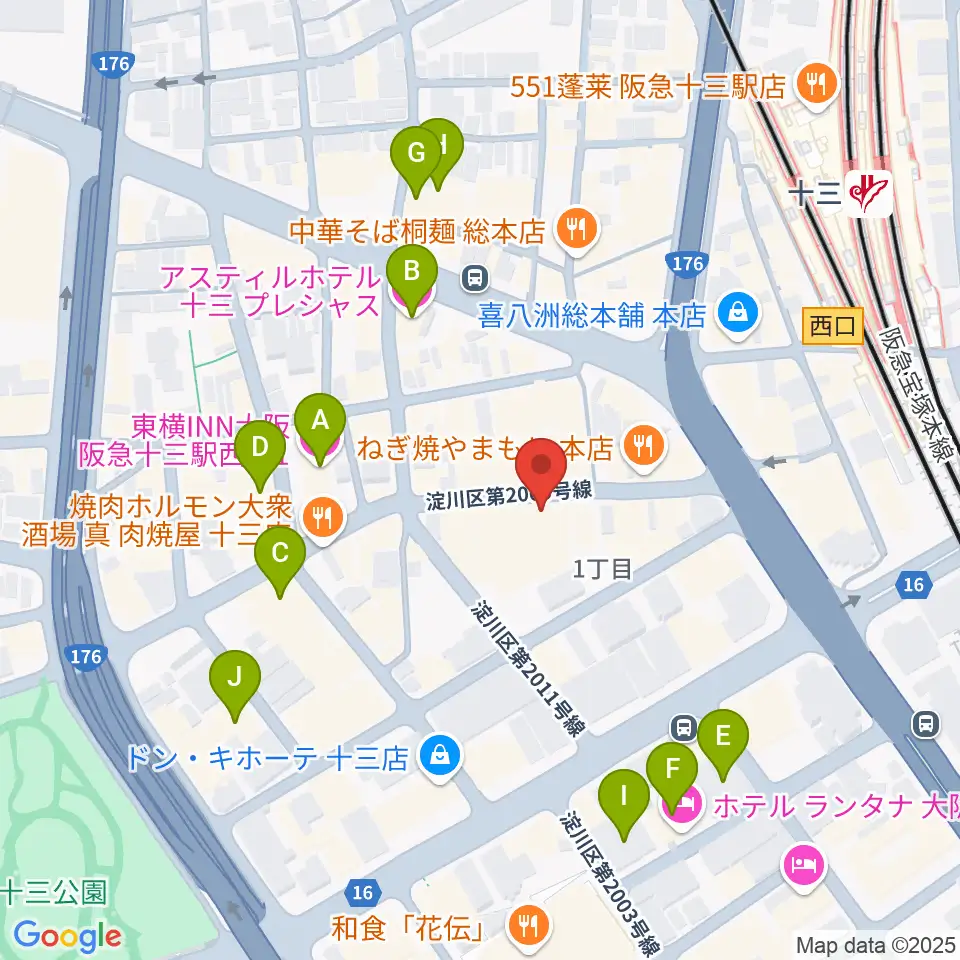 十三GABU周辺のホテル一覧地図