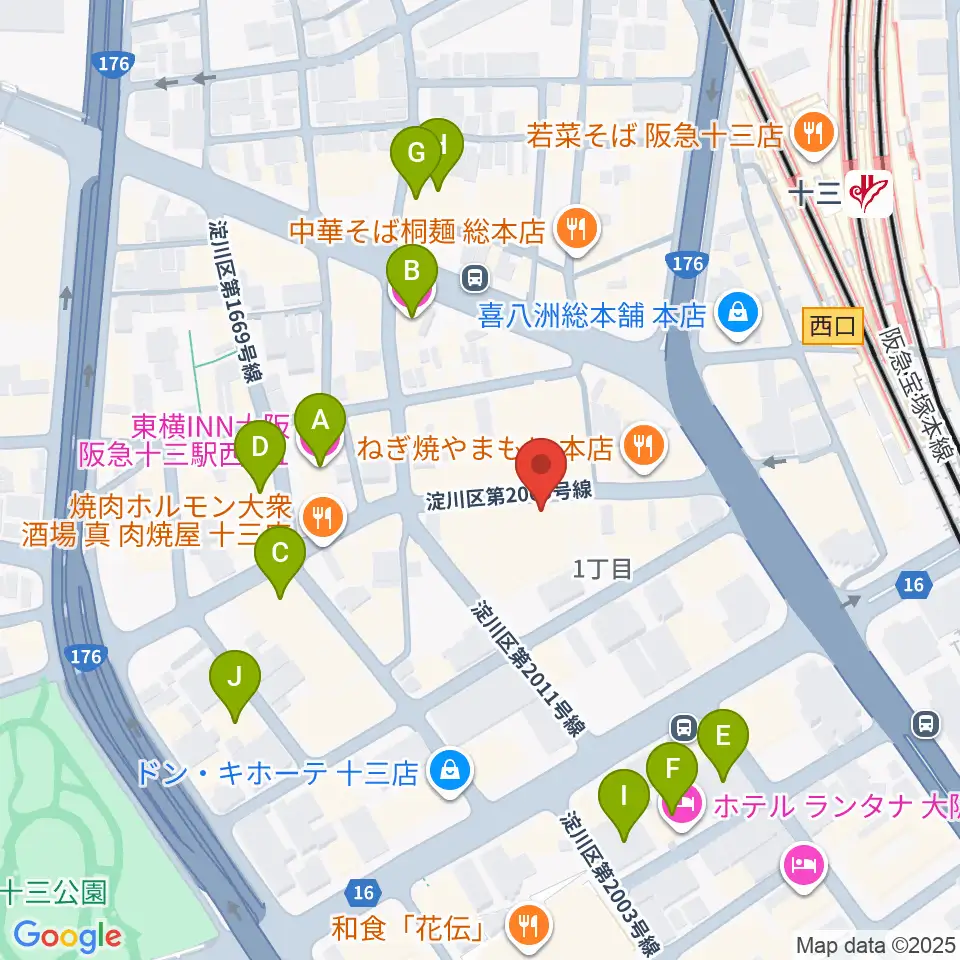 十三GABU周辺のホテル一覧地図