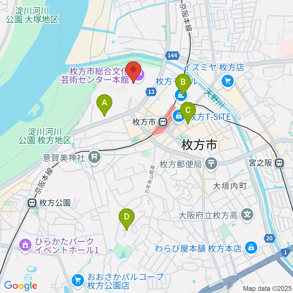 枚方市総合文化芸術センター周辺のホテル一覧地図