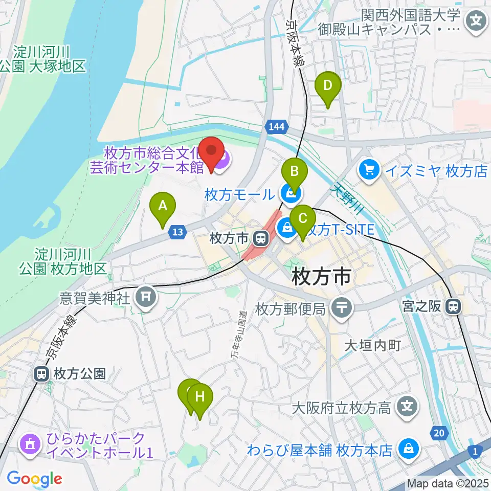 枚方市総合文化芸術センター周辺のホテル一覧地図