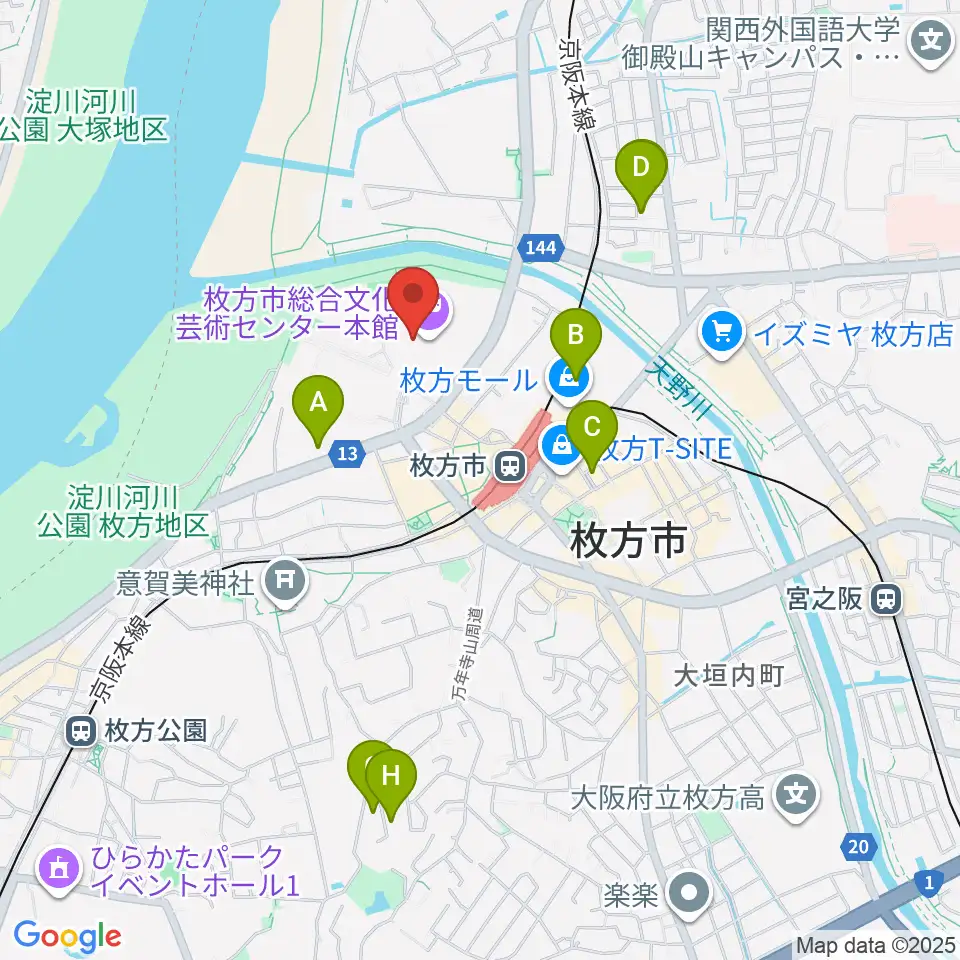 枚方市総合文化芸術センター周辺のホテル一覧地図