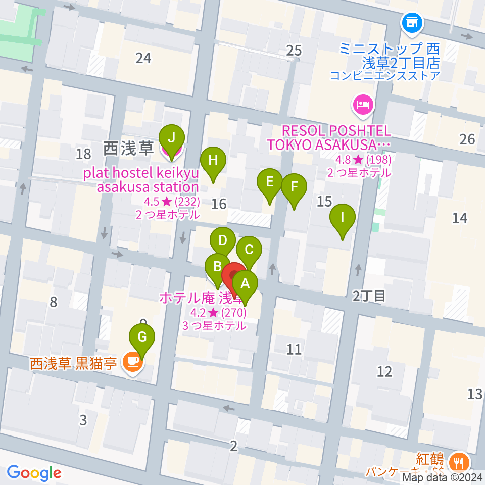 西浅草マルス周辺のホテル一覧地図