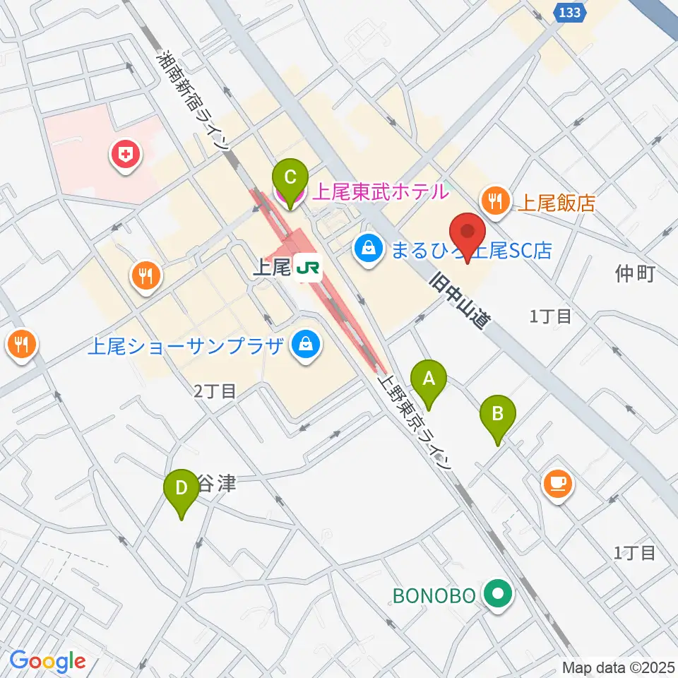 ワイワイミュージックスタジオ 上尾店周辺のホテル一覧地図