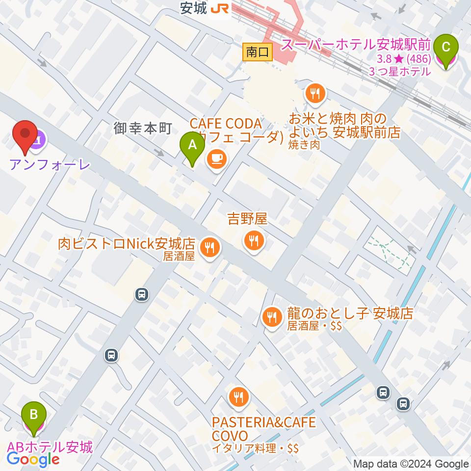 安城市アンフォーレ周辺のホテル一覧地図