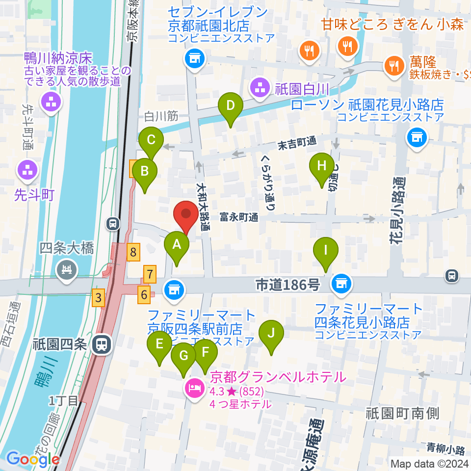 祇園四条Bonds Rosary周辺のホテル一覧地図