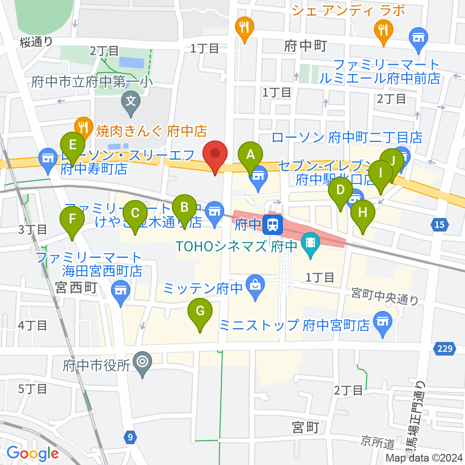 府中コパデカフェ周辺のホテル一覧地図