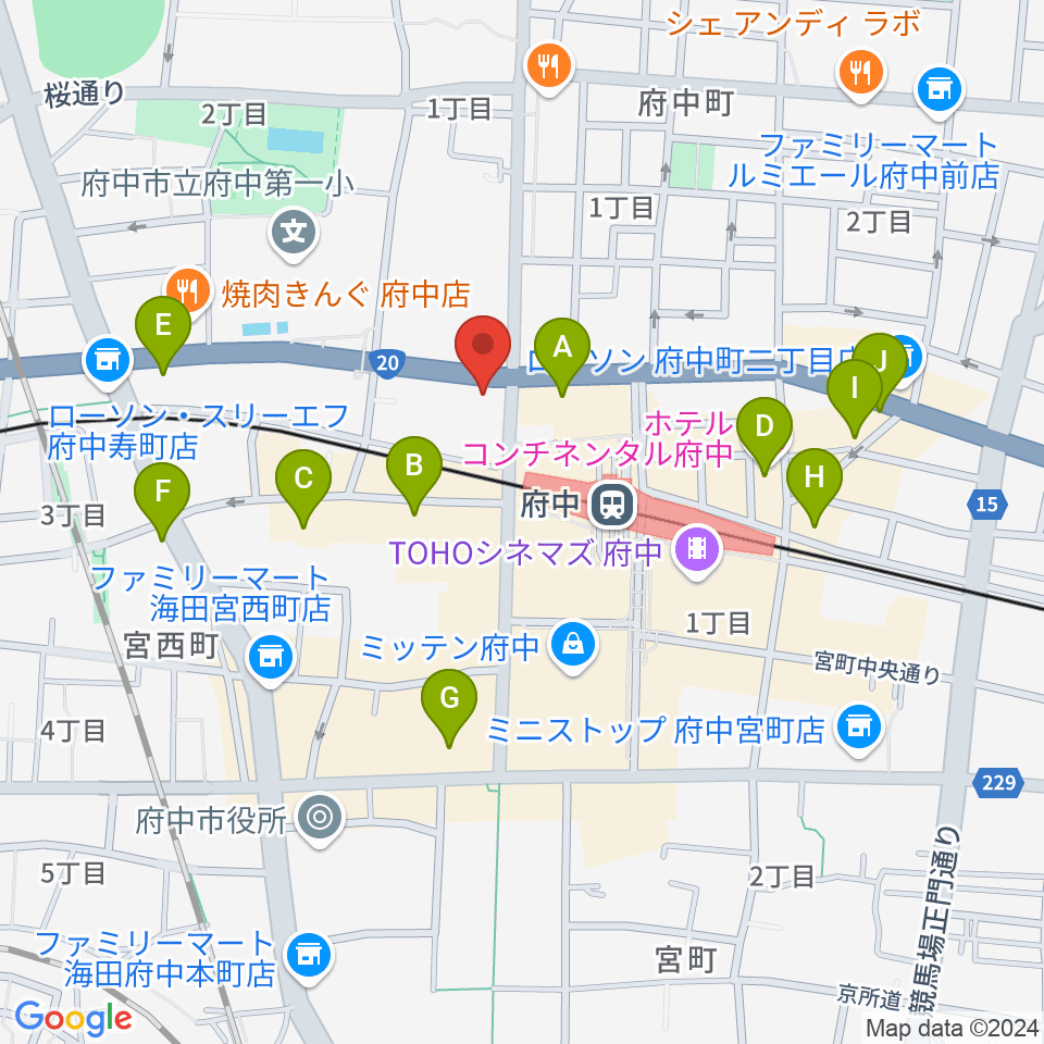 府中コパデカフェ周辺のホテル一覧地図