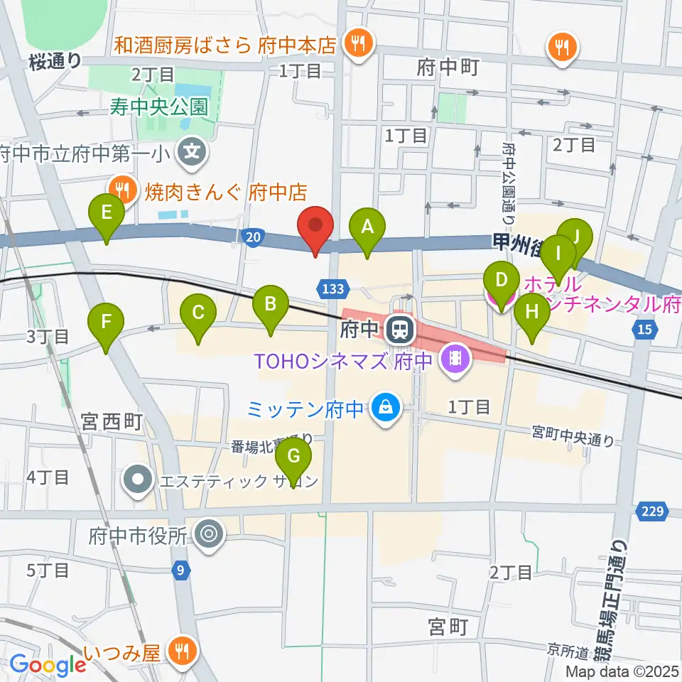 府中コパデカフェ周辺のホテル一覧地図