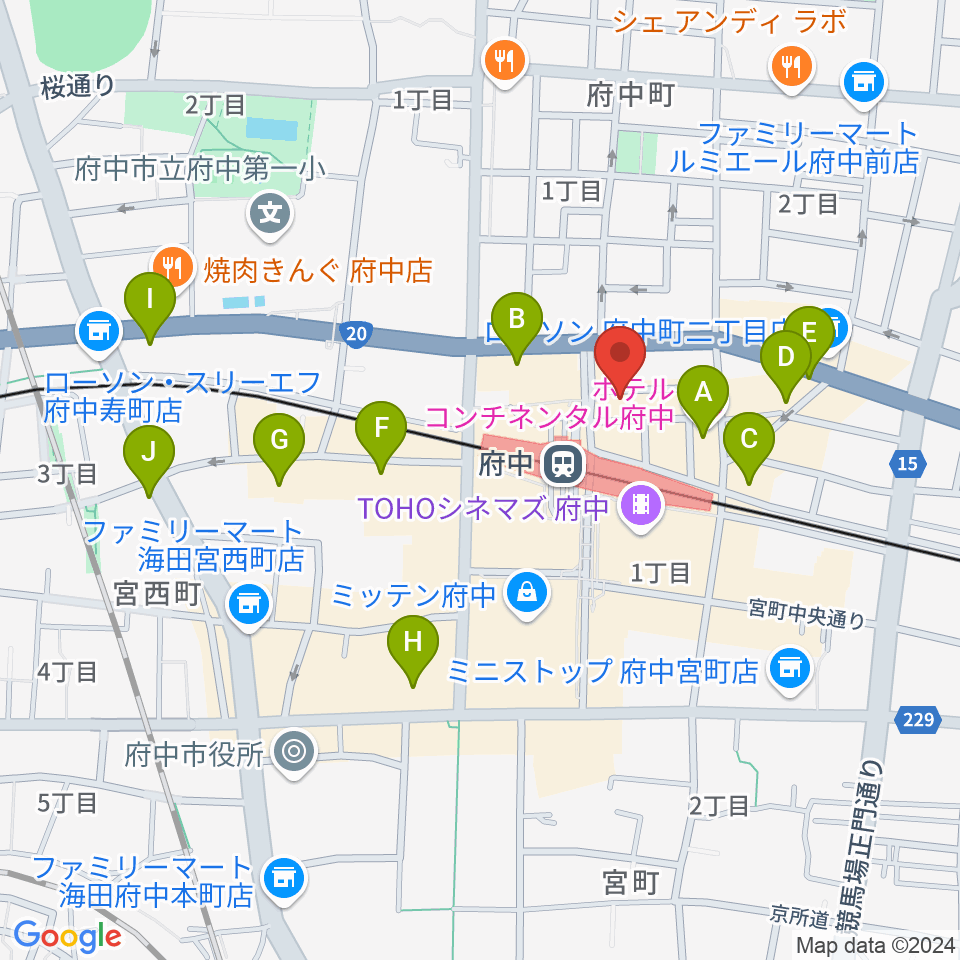 カワイ音楽教室 府中駅前センター周辺のホテル一覧地図