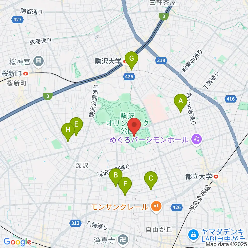 駒沢オリンピック公園屋内球技場周辺のホテル一覧地図