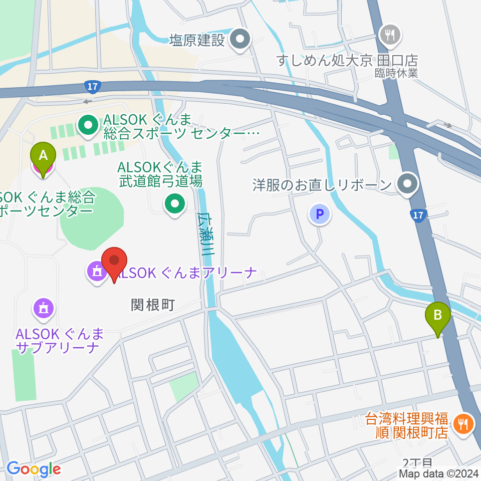 ALSOKぐんまアリーナ周辺のホテル一覧地図