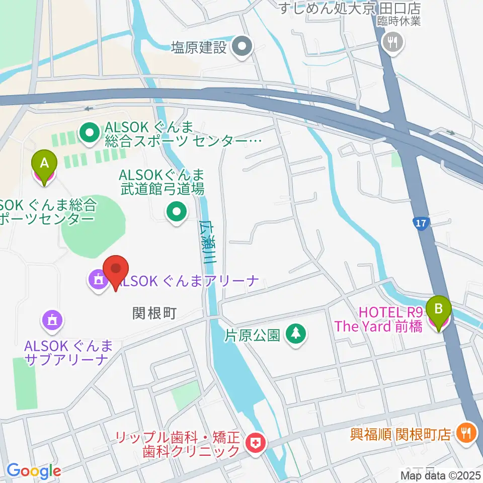 ALSOKぐんまアリーナ周辺のホテル一覧地図