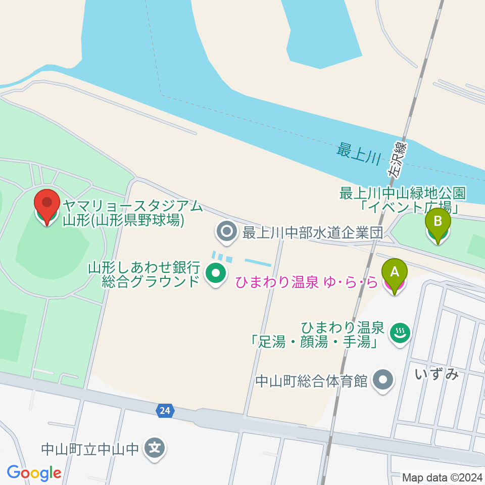 ヤマリョースタジアム山形周辺のホテル一覧地図