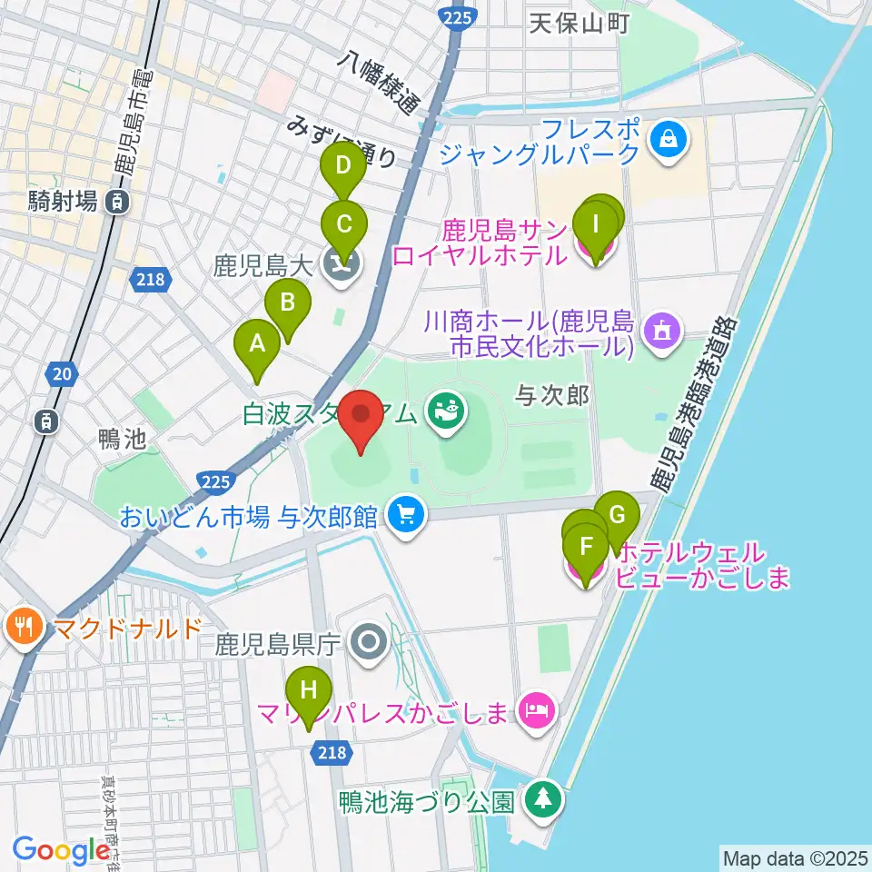 平和リース球場周辺のホテル一覧地図