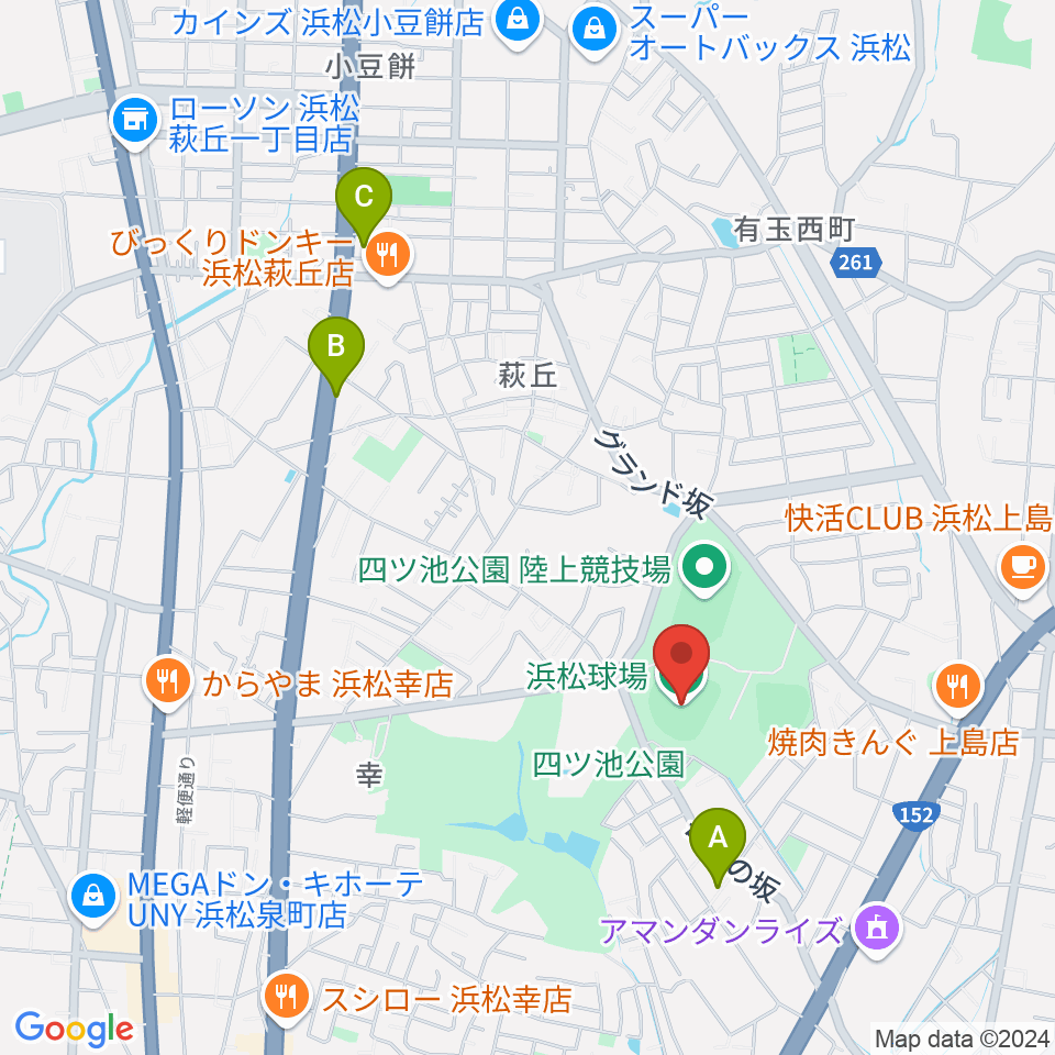 浜松球場周辺のホテル一覧地図