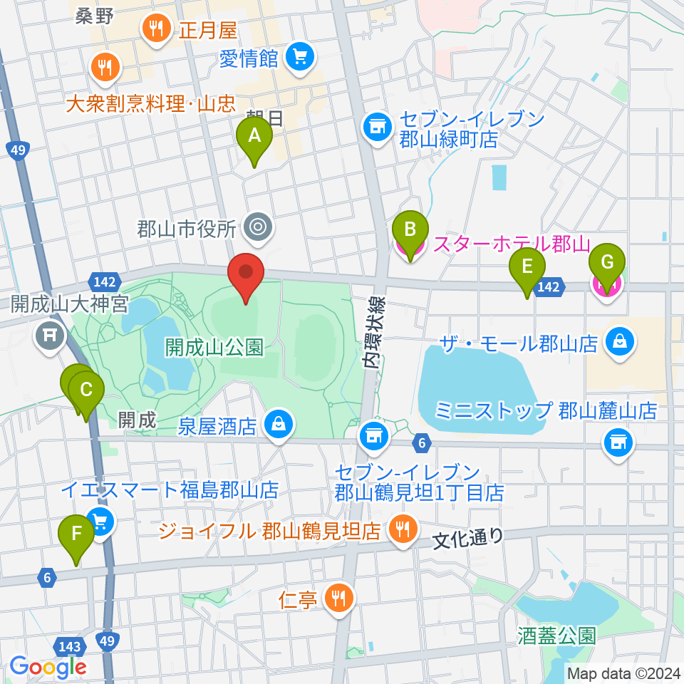 ヨーク開成山スタジアム周辺のホテル一覧地図