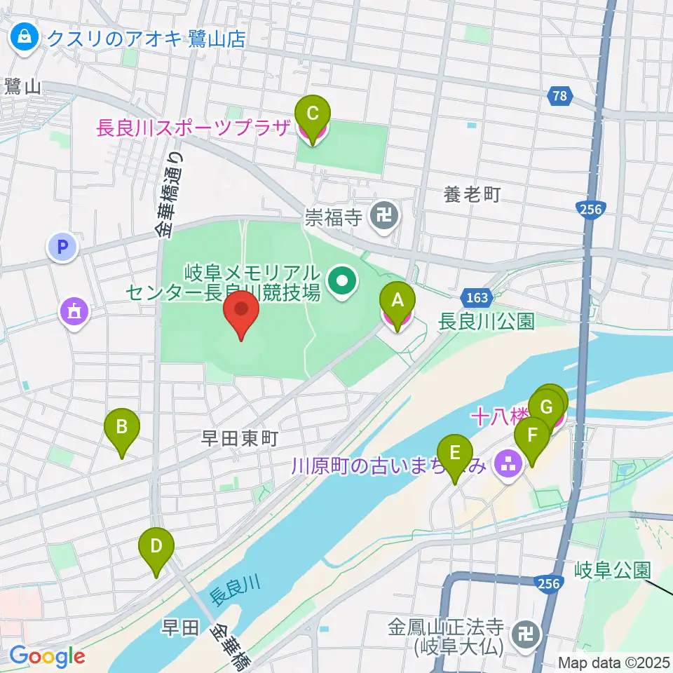 ぎふしん長良川球場周辺のホテル一覧地図