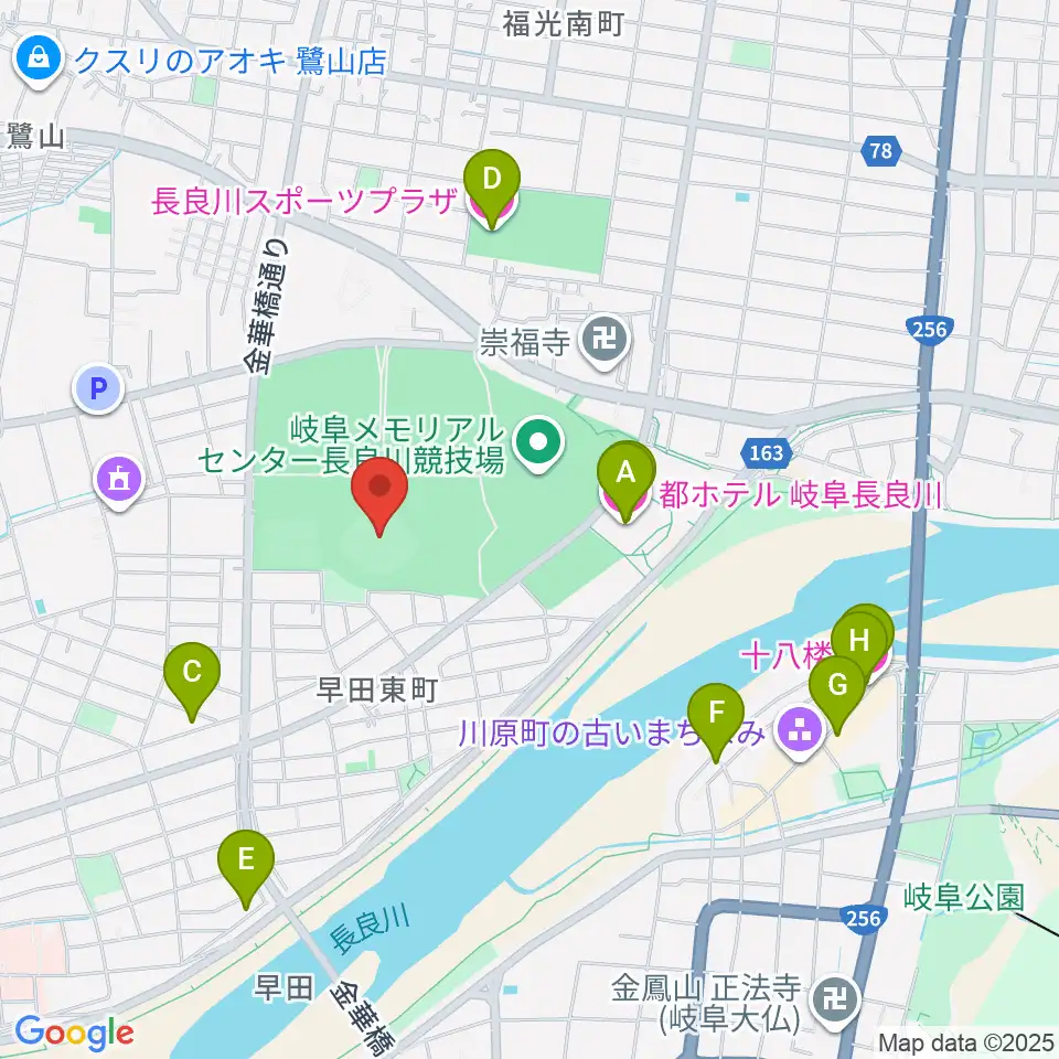 ぎふしん長良川球場周辺のホテル一覧地図