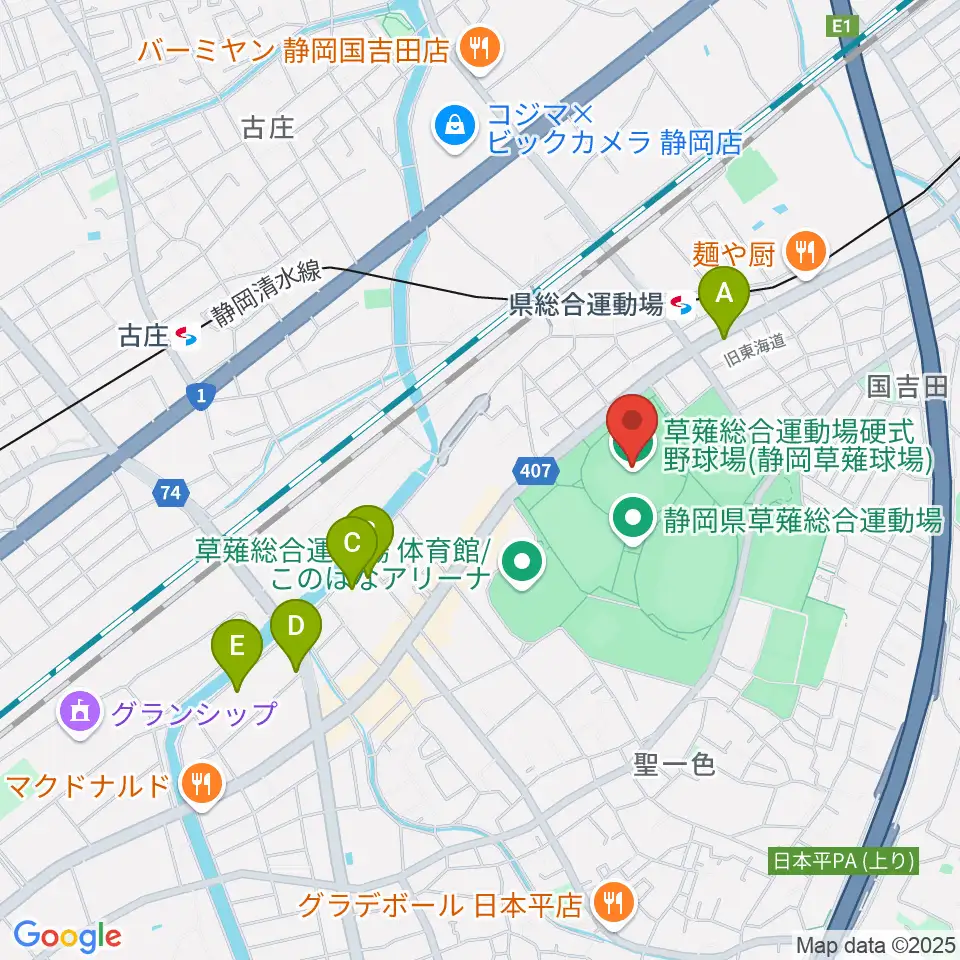 静岡草薙球場周辺のホテル一覧地図