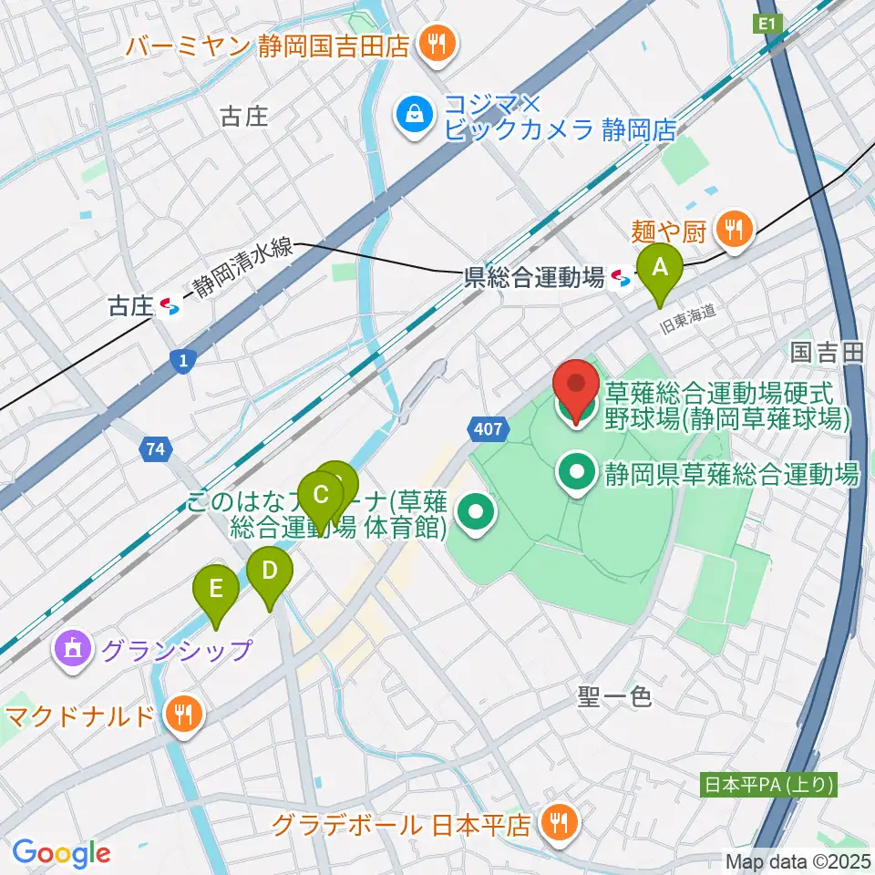 静岡草薙球場周辺のホテル一覧地図