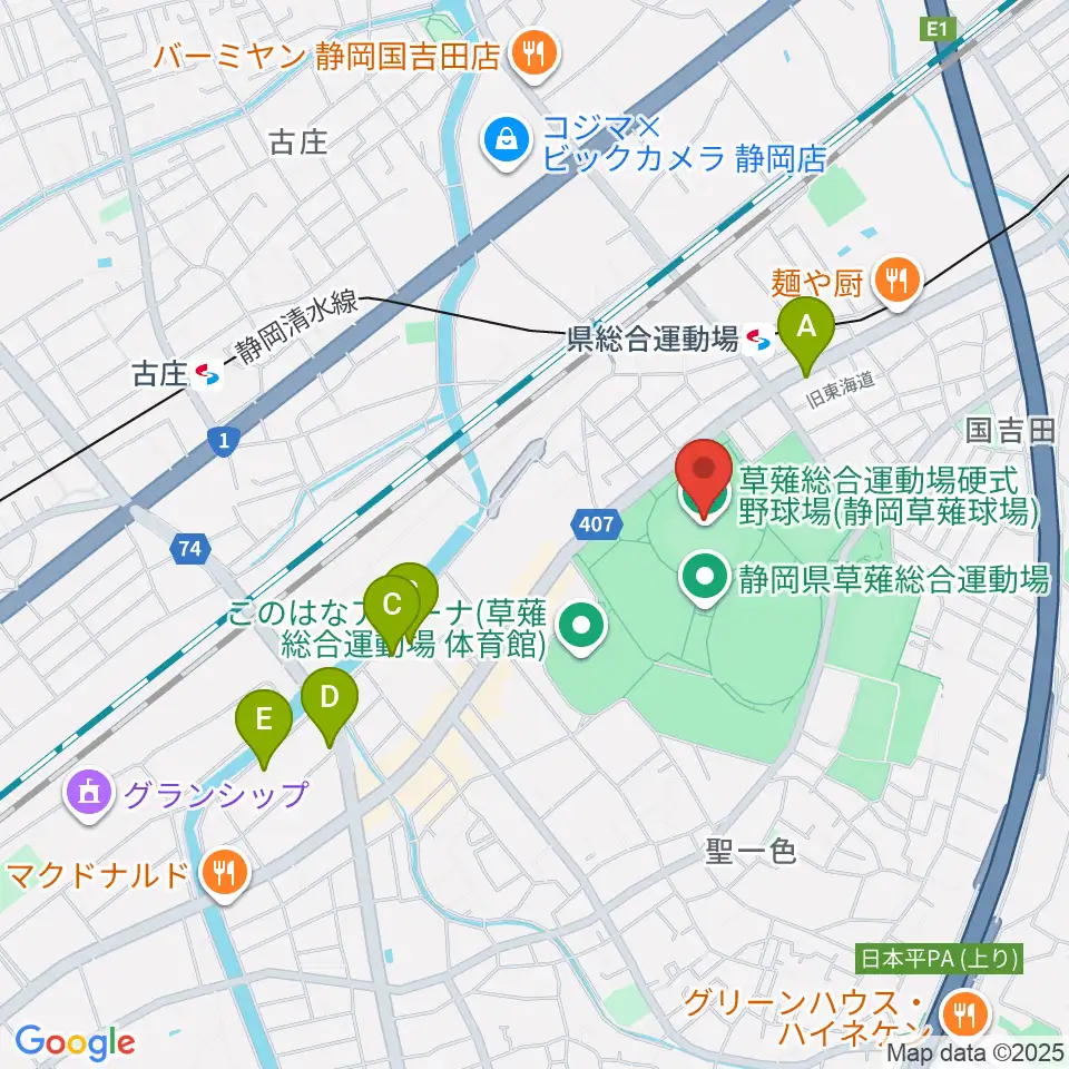 静岡草薙球場周辺のホテル一覧地図