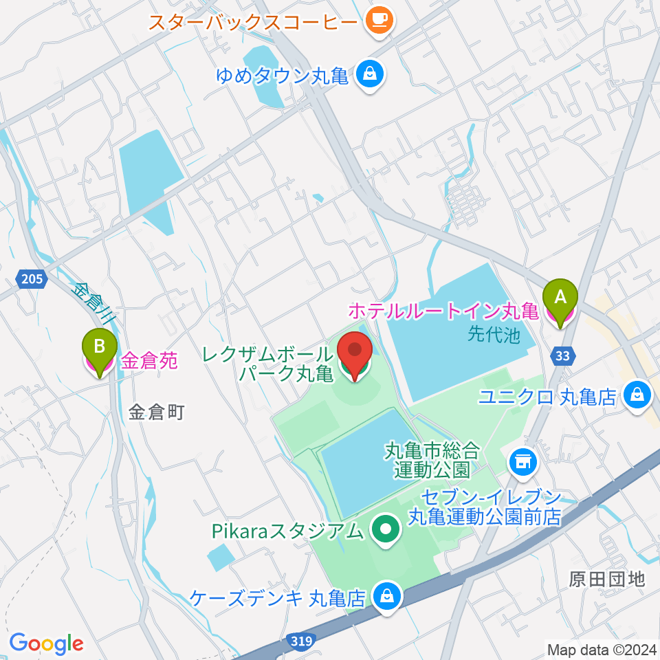 レクザムボールパーク丸亀周辺のホテル一覧地図