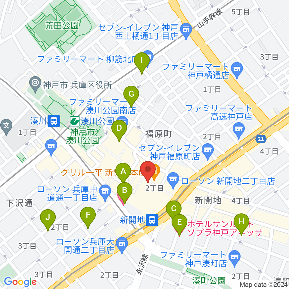 神戸新開地・喜楽館周辺のホテル一覧地図