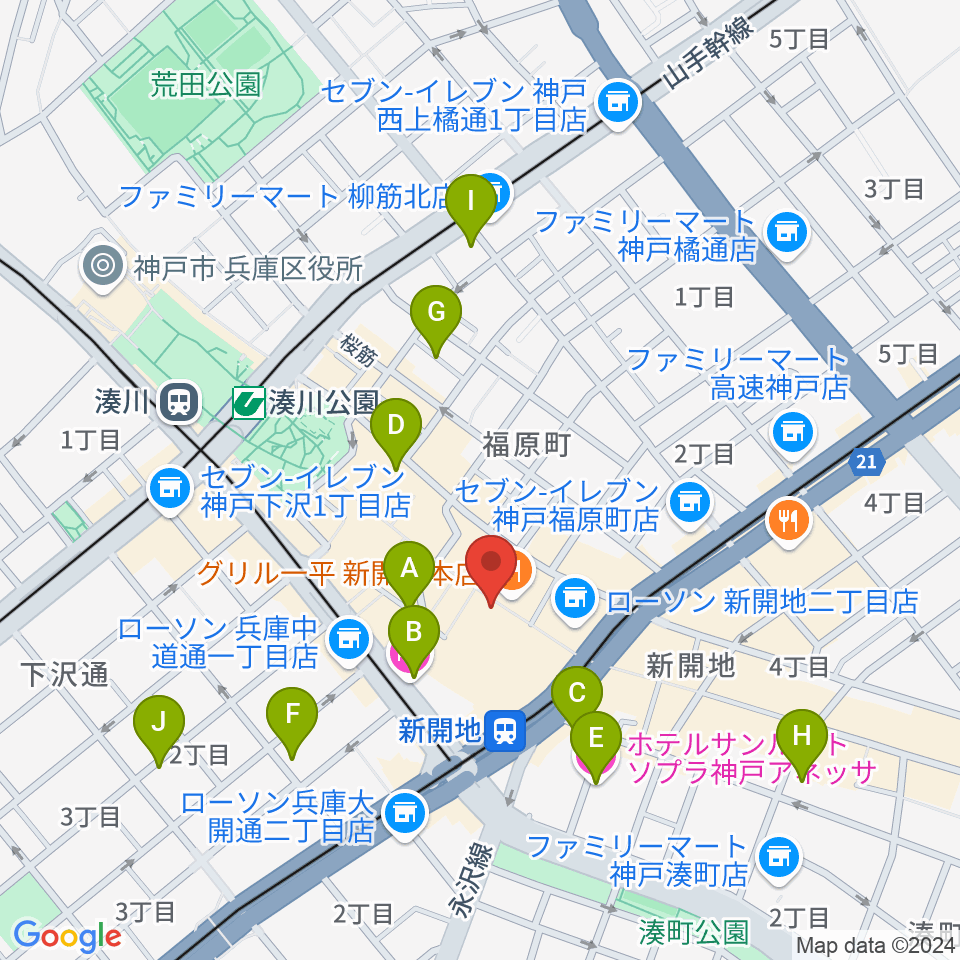 神戸新開地・喜楽館周辺のホテル一覧地図