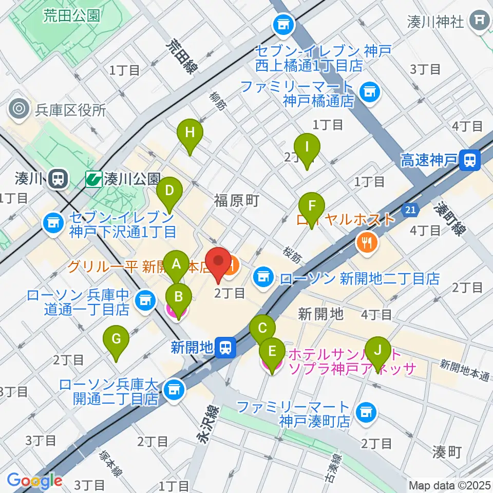 神戸新開地・喜楽館周辺のホテル一覧地図