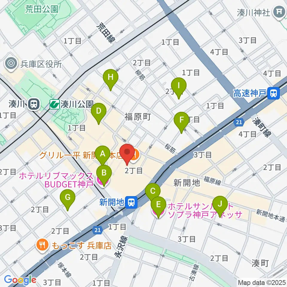 神戸新開地・喜楽館周辺のホテル一覧地図