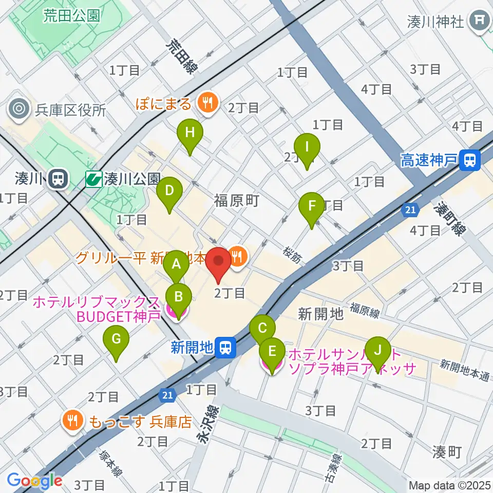 神戸新開地・喜楽館周辺のホテル一覧地図