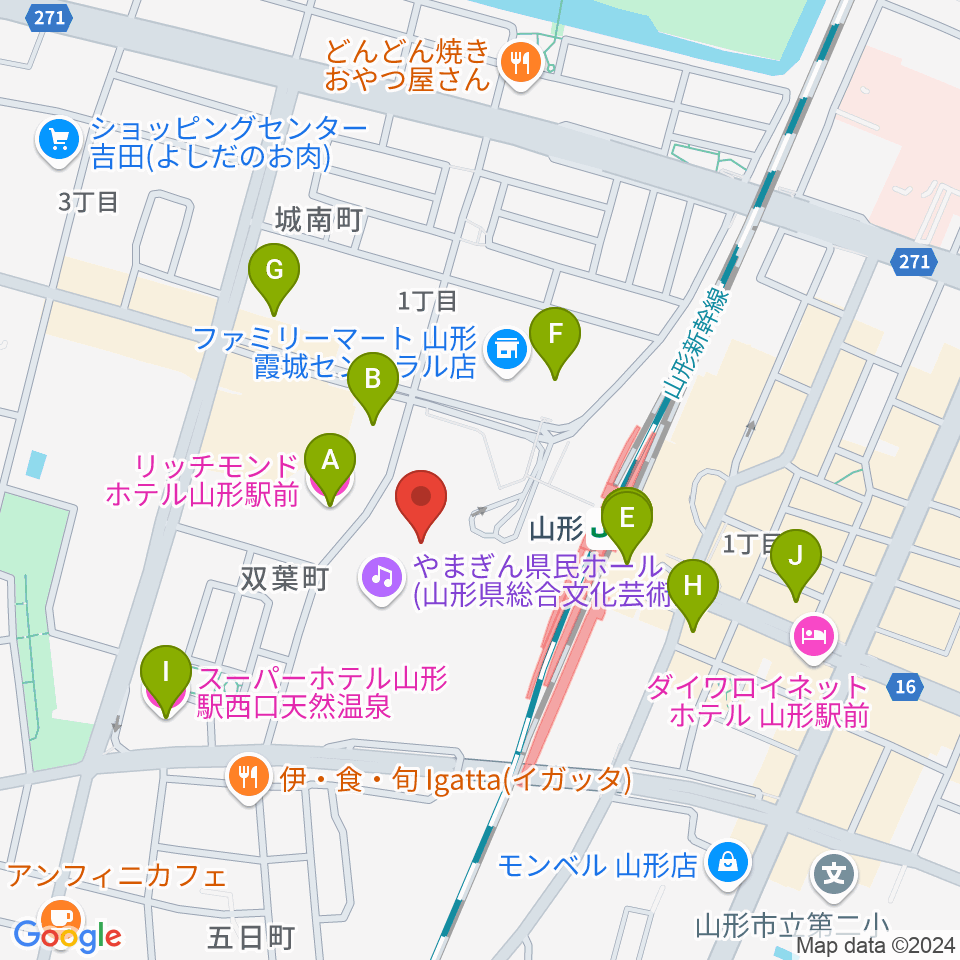 やまぎん県民ホール周辺のホテル一覧地図