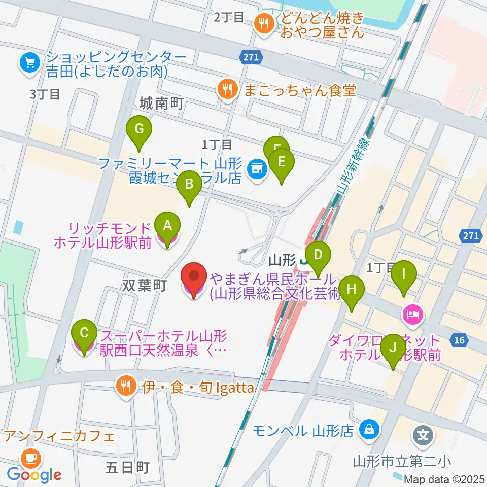 やまぎん県民ホール周辺のホテル一覧地図